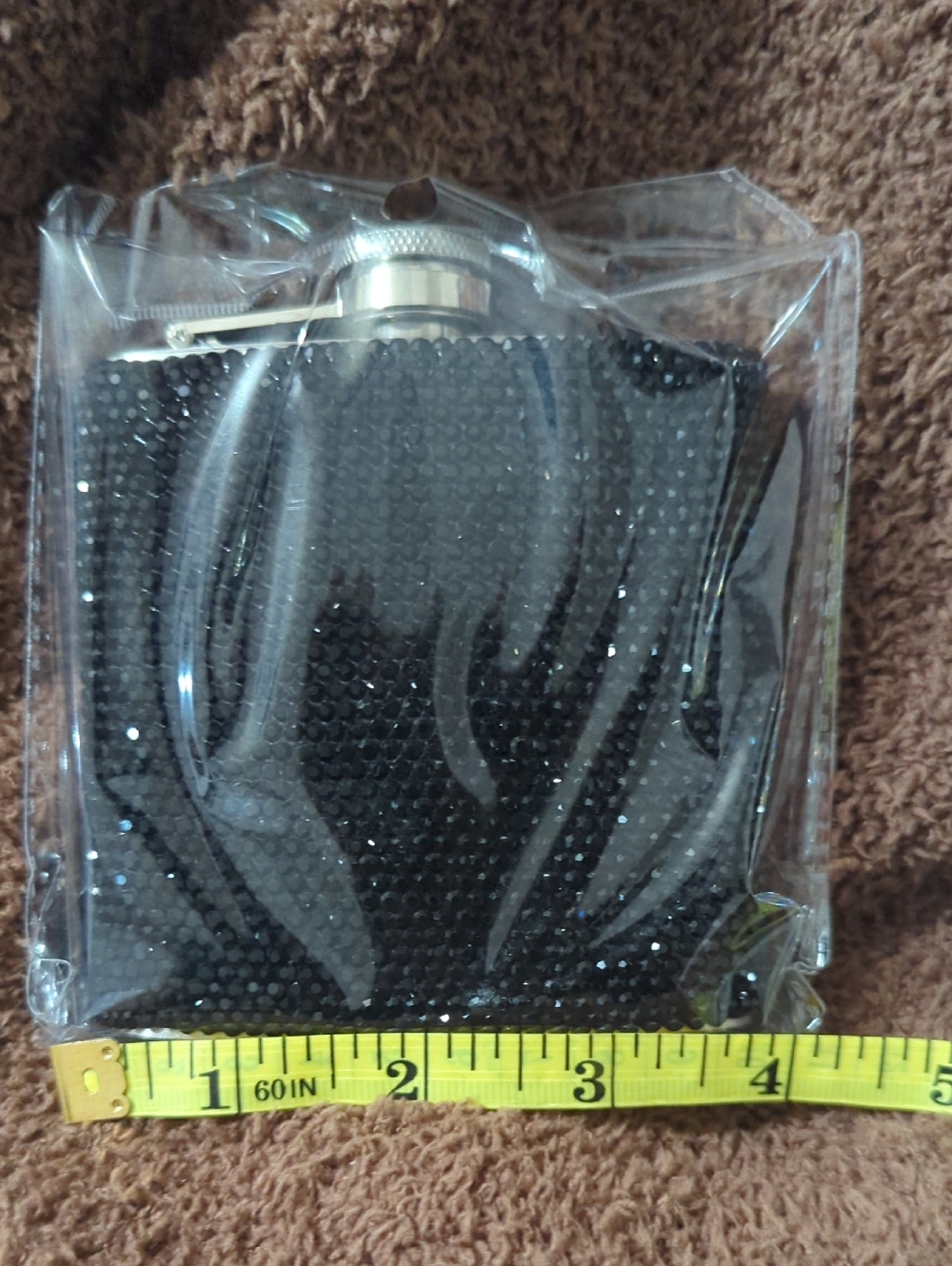 Black Glitter Hip Flask with Silver Cap - Unbranded